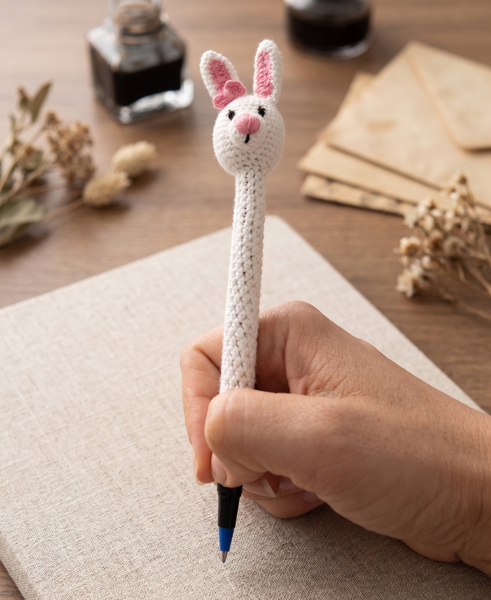 Capa de Caneta/Ponteira em Amigurumi Coelho