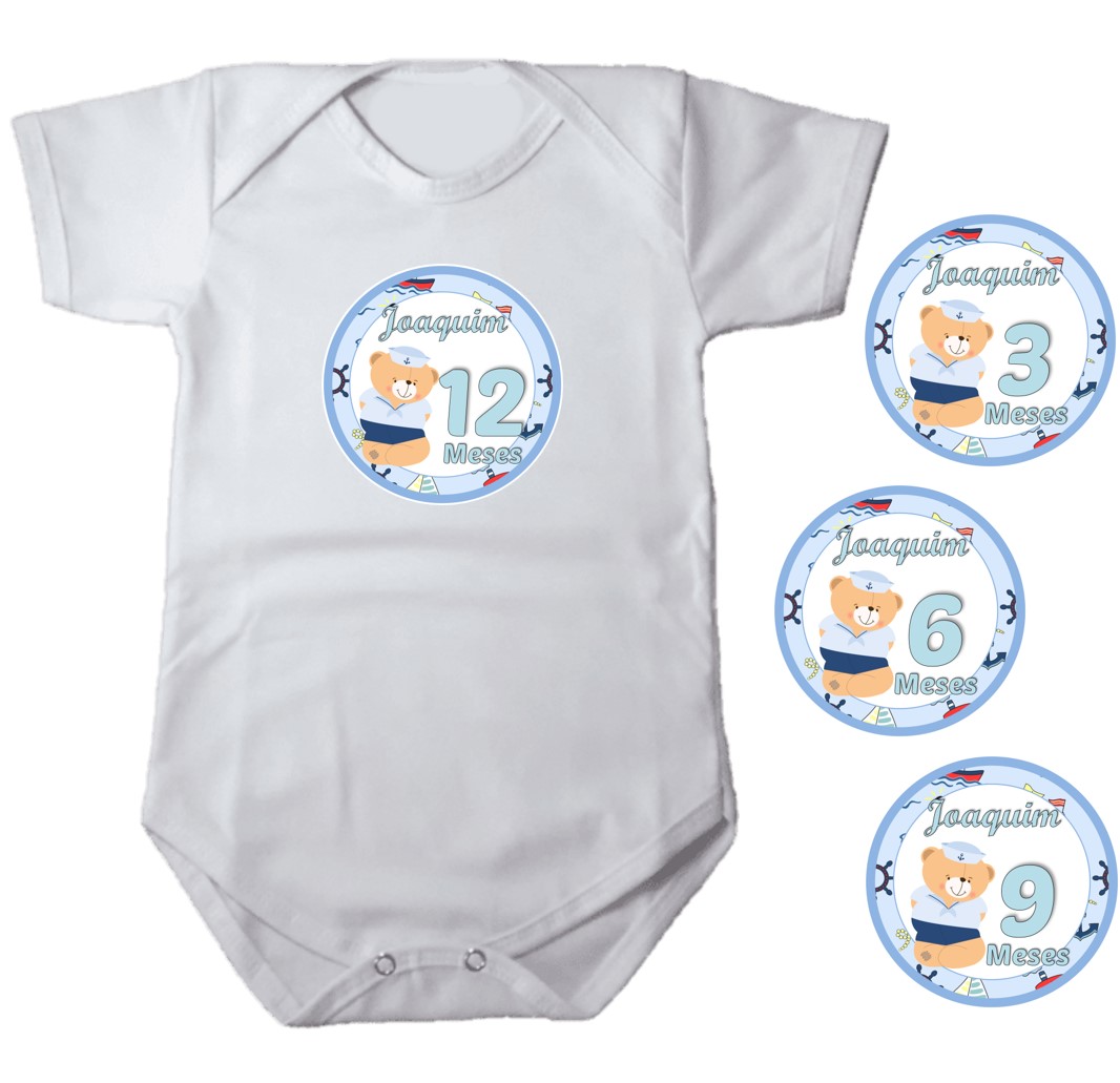 Kit Mêsversário Adesivo para Body Ursinho Marinheiro