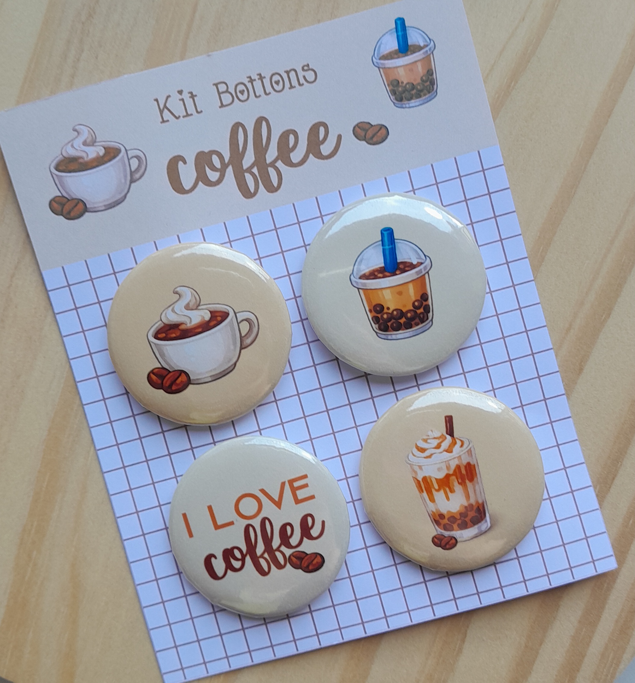 Cartela c/ 04 Bottons Tema Coffee