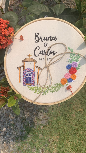 Porta Alianças de casamento rústico - bordado em bastidor mod.7