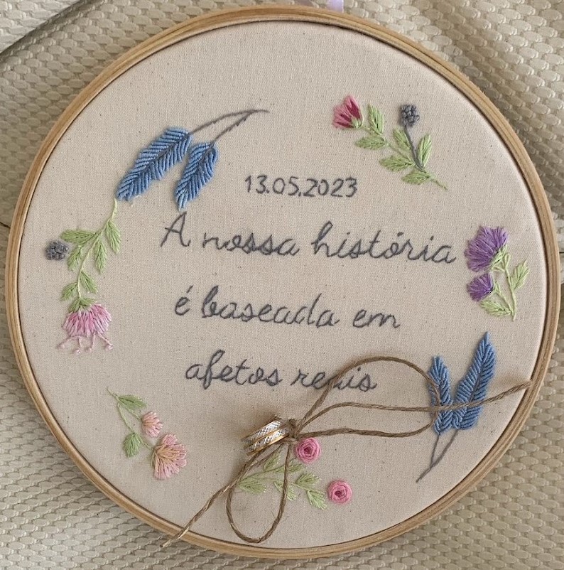 Porta Alianças de Casamento Rústico - bordado em bastidor mod.8