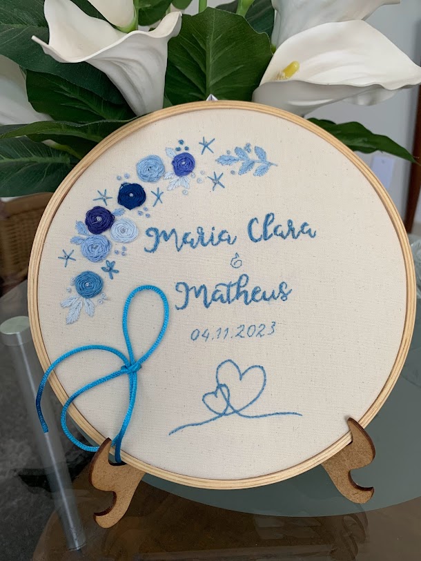 Porta Alianças de Casamento Rústico - bordado em bastidor mod.6