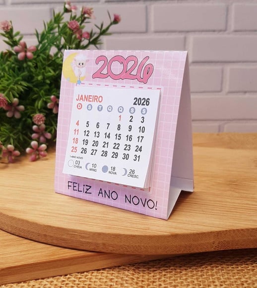 Mini Calendário 2026 de Mesa