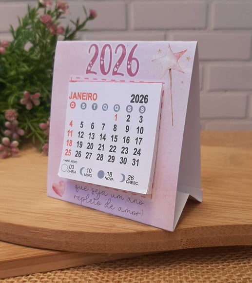 Mini Calendário 2026 para Mesa