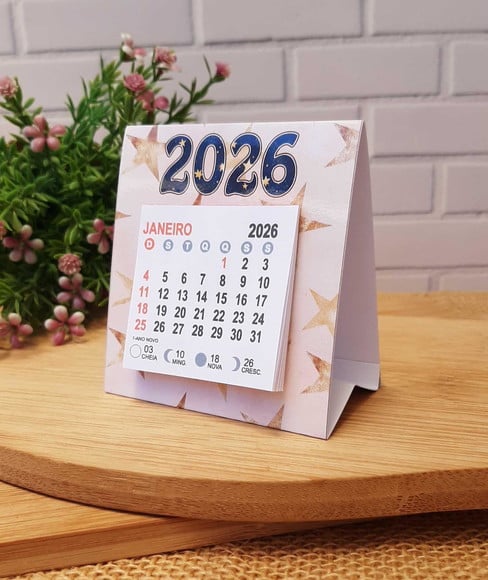 Mini Calendário 2026 para Mesa