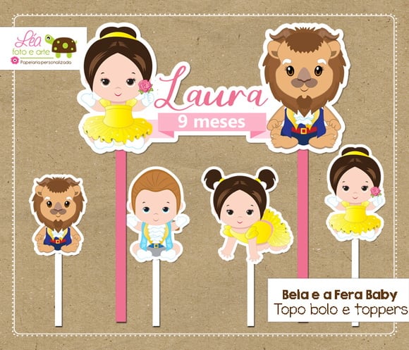 Topo de Bolo Festa Bela e a Fera Baby
