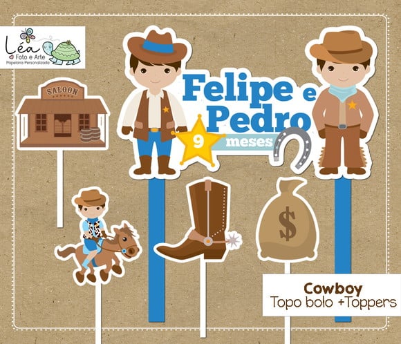 Topo Bolo Mesversário Cowboy
