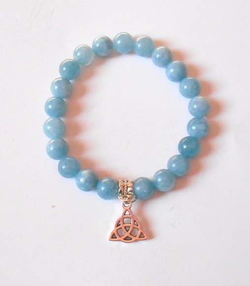 Pulseira Japamala com Agua Marinha e Triquetra