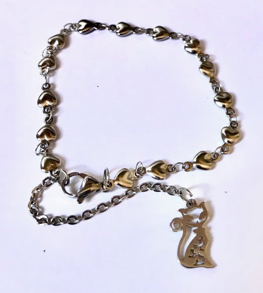 Pulseira Aço Inoxidável com Gato em Inox