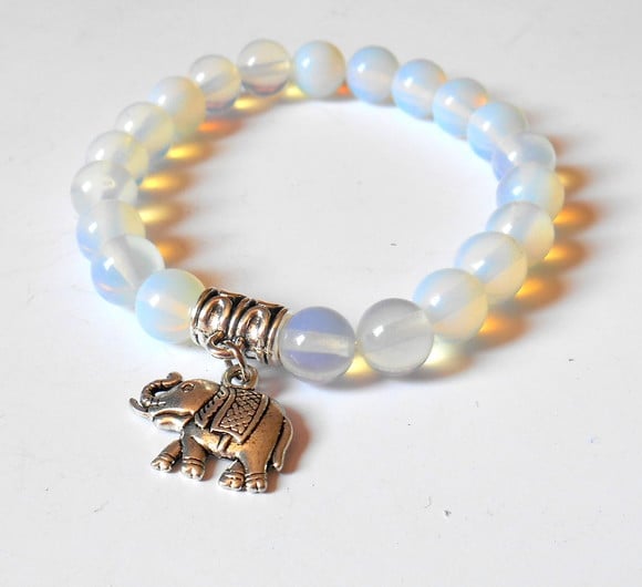 Pulseira da Sorte com Opalita e Elefante