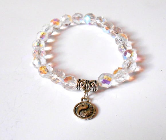 Pulseira Ajustavel Cristal Theco 21 Contas Simbolo Yin Yang