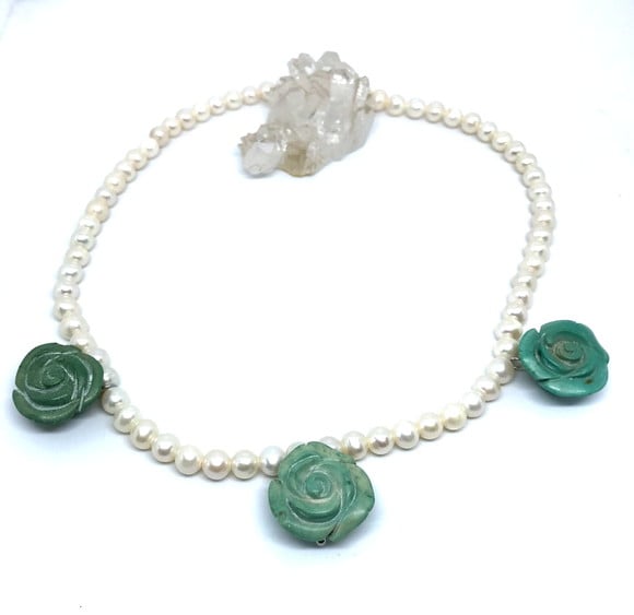 Colar Choker com Pérolas de Água Doce e Turquesa