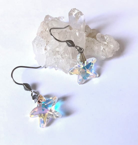 Brinco Estrela de Cristal Ab e Aço Inoxidável