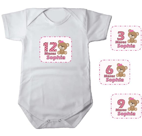Kit de Adesivo Mêsversário Ursinha com Nome