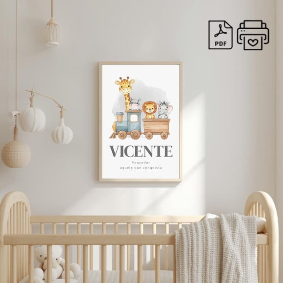 Quadro Significado do Nome Vicente Safari Trem - Arq Digital