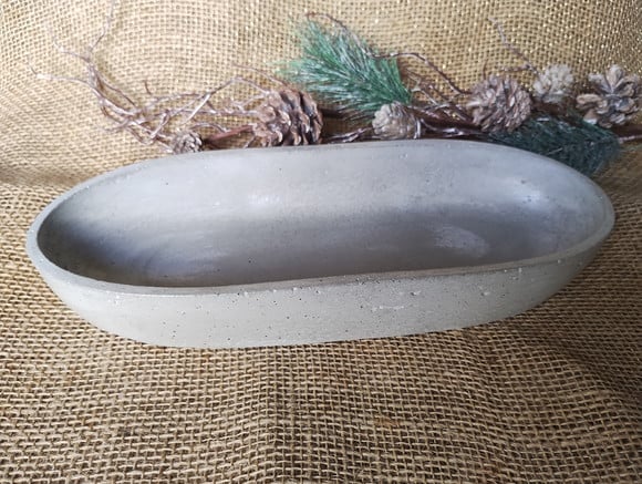 Vaso Cachepô Bandeja Estilo Barco em Concreto Rústico Cinza
