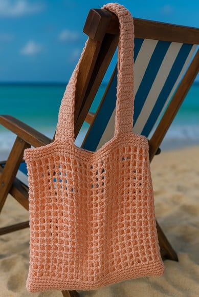 Bolsa/sacola de Praia em Croche -rosa Estonado- Bolpbarb006