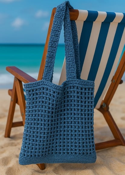 Bolsa/sacola de Praia em Croche -azul Jeans - Bolpbarb007
