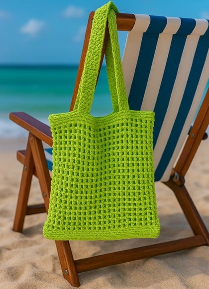 Bolsa/sacola de Praia em Croche -vd Limão Neon - Bolpbarb008