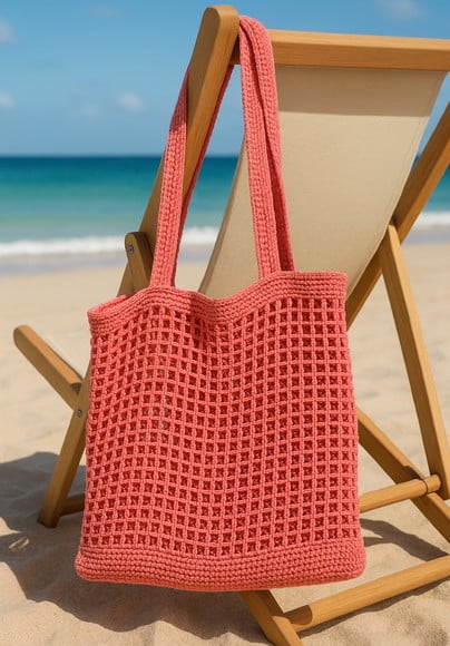 Bolsa/sacola de Praia em Croche -goiaba - Bolpbarb005