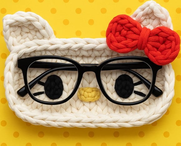 Porta Oculos - Carinha Gatinha em Croche- Portocul001