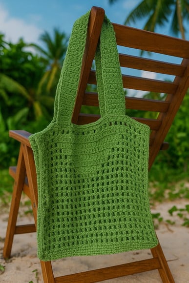 Bolsa/sacola de Praia em Croche -verde Claro- Bolpbarb003