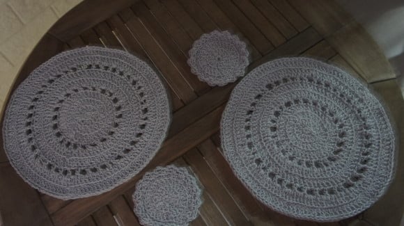 Conjunto Sousplat 4 Peçasdcroche em Barbante -souplbarb028