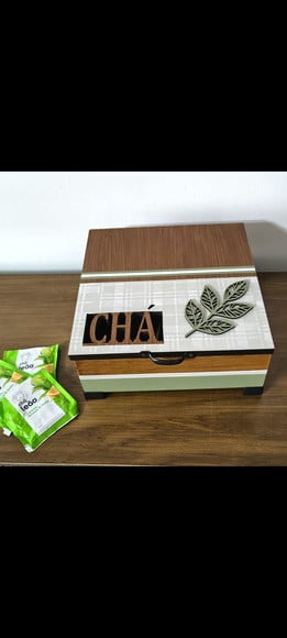Caixa de Chá, C/4 Divisórias Marrom/verde