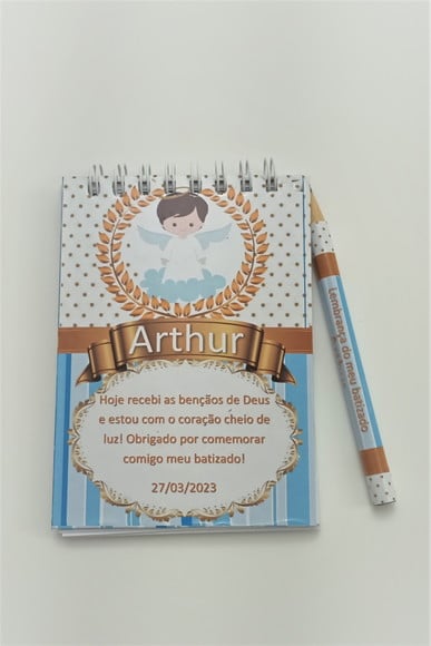 Bloquinho e Mini Lápis Lembrança Batizado