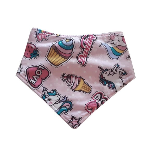 Babador atoalhado bandana Rosa unicórnio love ícones
