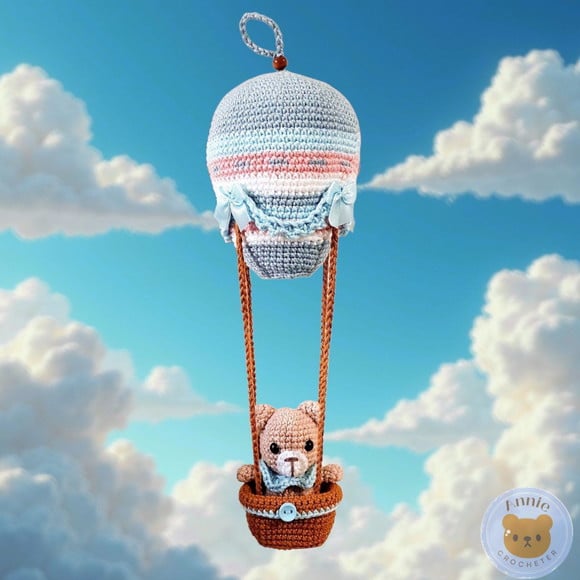 Boneco Ursinho no Balão Amigurumi Crochê Animais