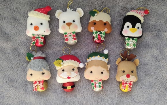 Enfeites de arvore de Natal com Bolas Decorativas de feltro 8 peças