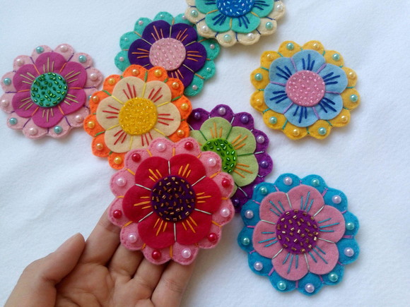 Aplique Flor Mandala de Feltro para Laços, Tiaras, Artesanato e Decoração