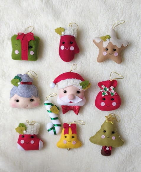 Enfeites pingentes de Árvore de Natal Feltro com papai e mamãe noel