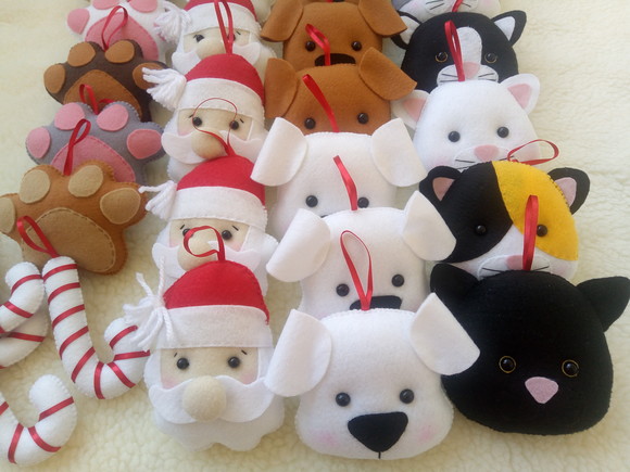 Enfeites Natalinos Cachorrinho, Gatinho e Papai Noel 20 peças